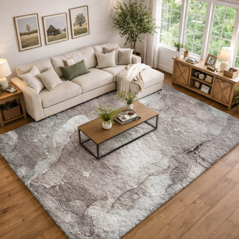 Premium Machine Washable Dream Shag ADS522 Watercolors Rug, 10' x 14', Taupe