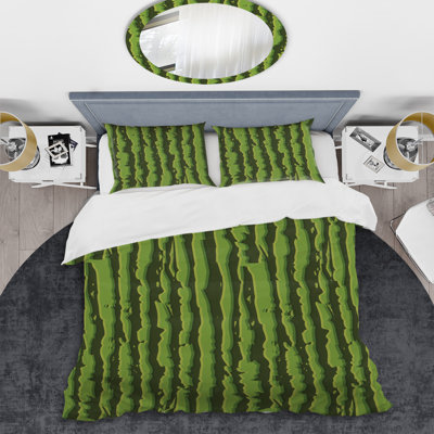 Green Striped Pattern - Abstract Duvet Cover Set - Microfiber Polyester