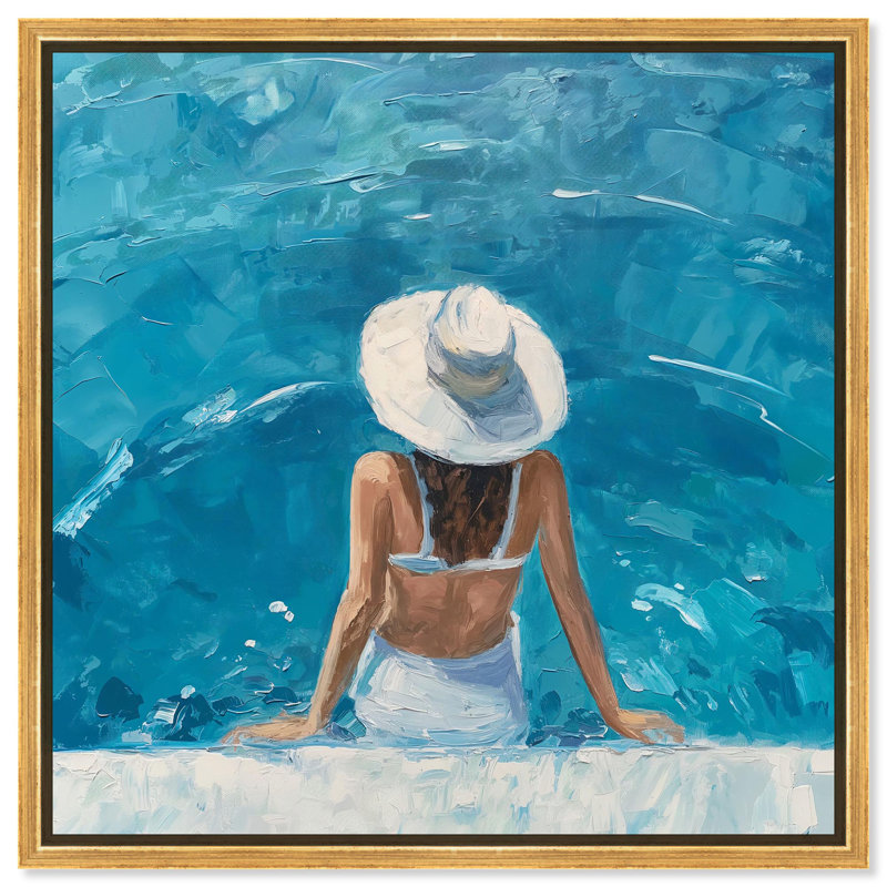 Art moderne de plage sur toile au bord de la piscine par Art Remedy, Cadre doré, H 41 po x l 41 po