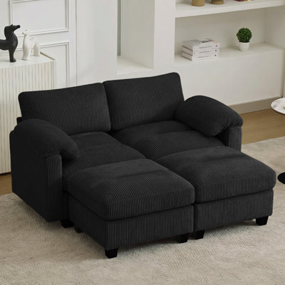 Causeuse modulaire de 61 po avec 2 repose-pieds, accoudoirs coussinés et coussins en velours côtelé