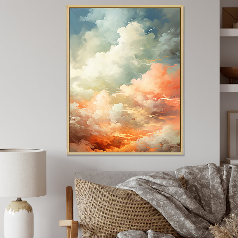 Coucher de soleil apaisant sur les nuages - art mural ciel, Cadre flottant brun, H 40 po x l 30 po x P 1,5 po