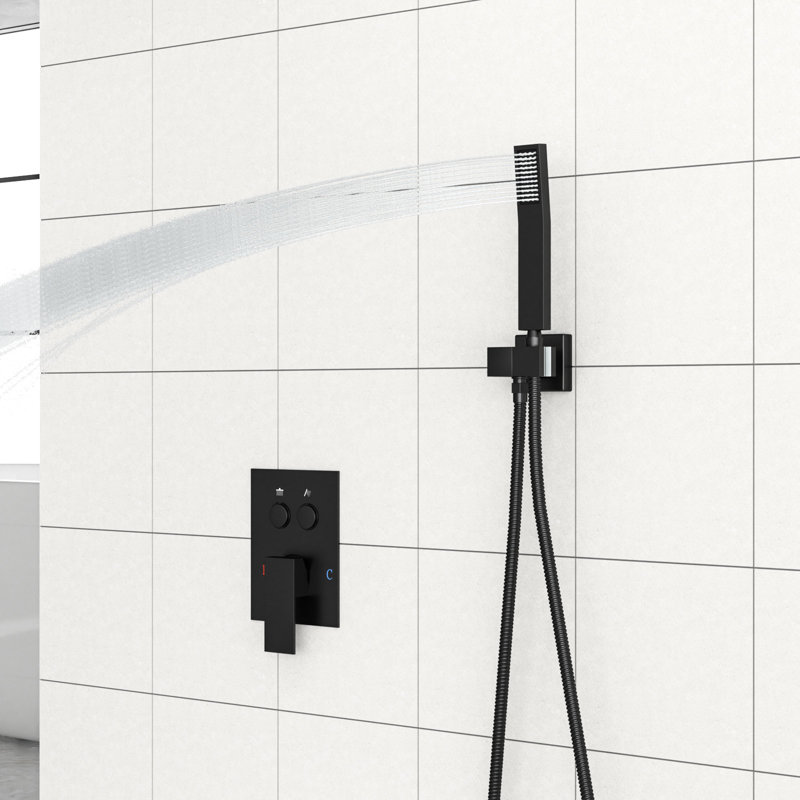 12 Inch Square Wall Mounted Dual Shower Head Matte Black System, - Balanced Scald,  Thin Rainfall Head, 360 Adjustable, Multifunctional For All Needs Function With Valve, Experience, Swivel, And