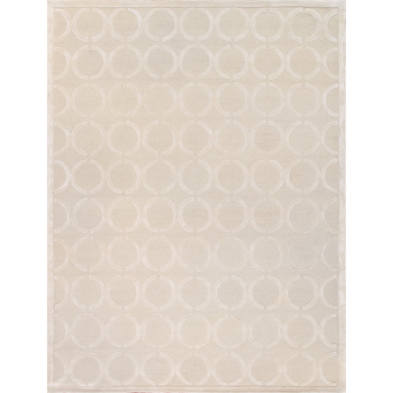 Tapis ivoire en laine / soie touffeté Edgy, Rectangle 7 pi 9 po x 9 pi 9 po