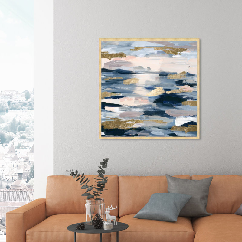 Abstrait, fumée sur l'eau - impression encadrée, Cadre doré plat, H 30 po x l 30 po x P 0,5 po