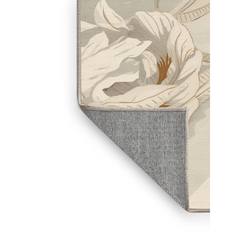 Machine Washable Kirkwood Crepe Fruit French Country Block Print Rug in Beige – Beige Binding, 3x5