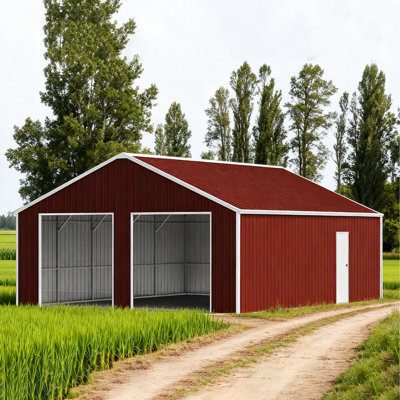 Abri de jardin en acier de 13,7 m x 7,6 m pour voitures et outils, structure en acier de calibre 14, 66 cm de métal, deux portes d'entrée, porte latérale, durée de vie de 15 à 20 ans, rangement d'outils de garage en métal, tube carré galvanisé, entrée de 2,6 m.