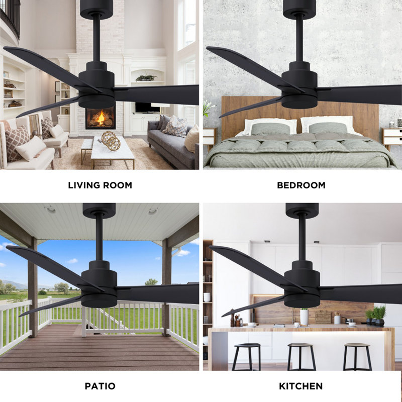 Alessandra Outdoor Downrod Ceiling Fan, Matte Black, Matte Black