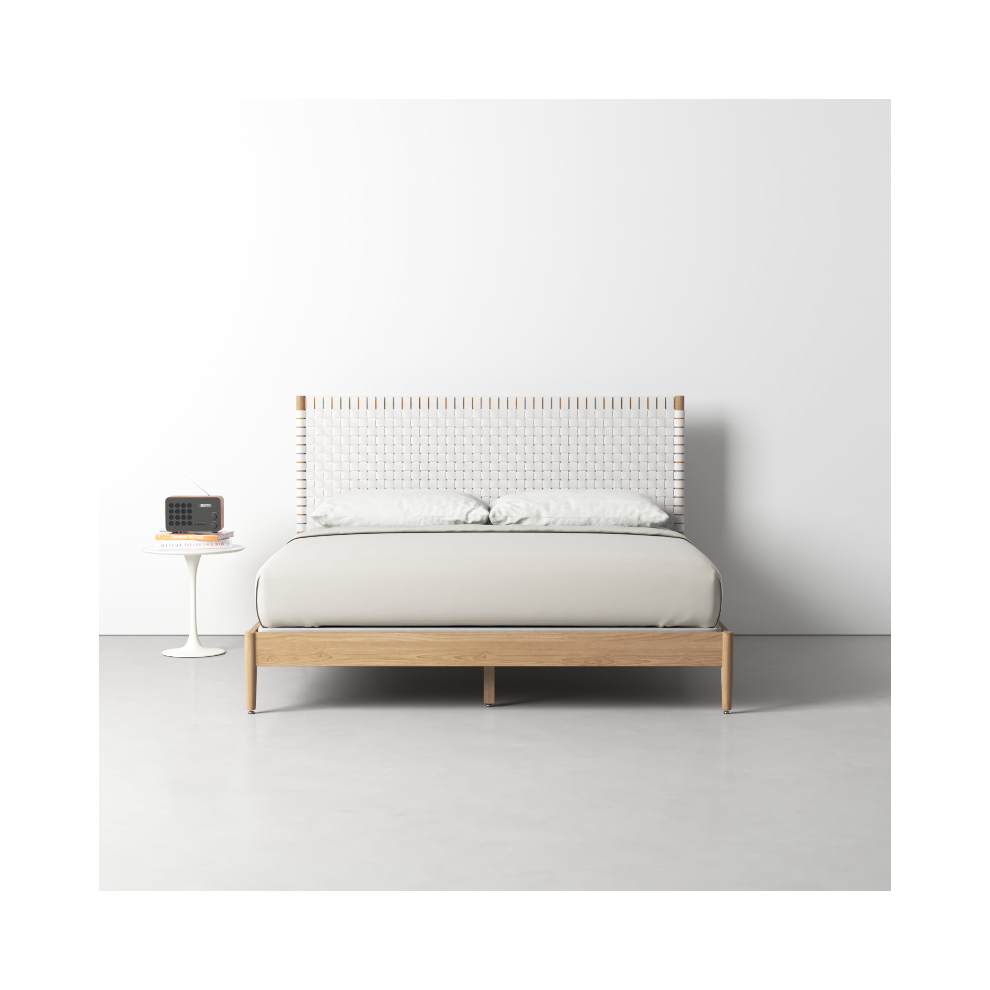 Tamita Leather Bed, King, White/Natural