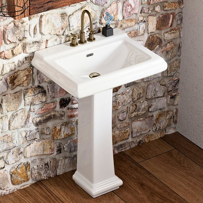 Los Flexi 26" x 20" Bathroom Pedestal Sink with Overflow, Includes 3 Faucet Holes at 4" Centers