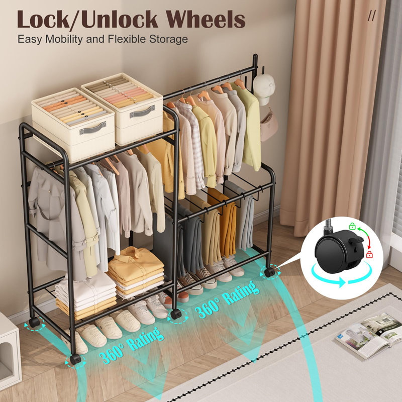 112 cm Rolling Clothes Rack, Black