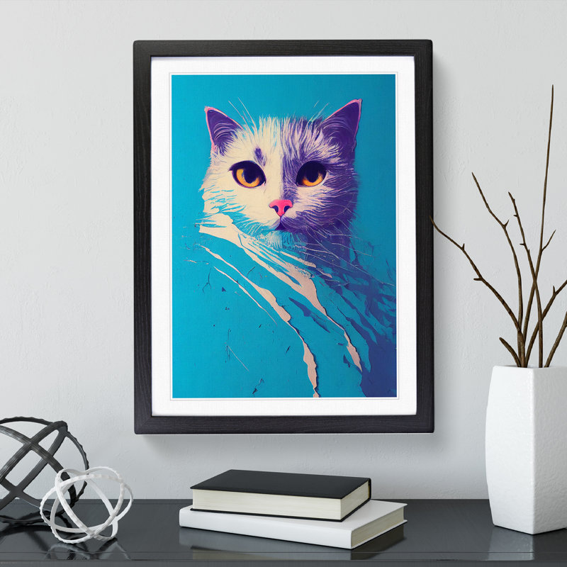 Smudged Cat - Single Picture Frame Print, 64cm H x 46cm W x 2cm D, Black