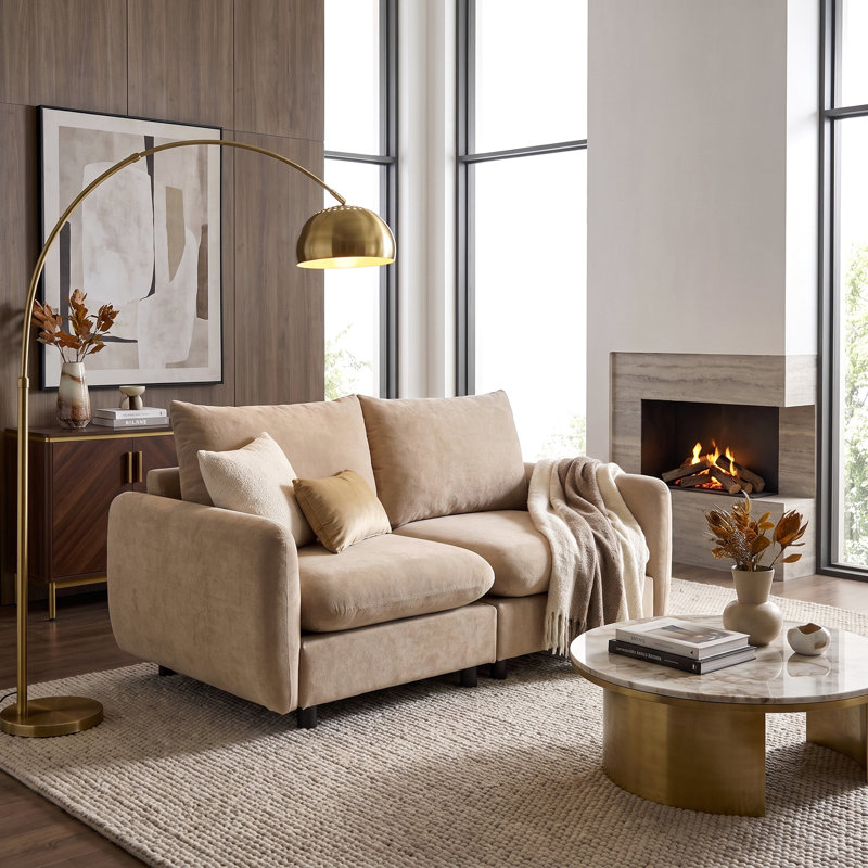 Canapé d'angle modulaire en velours 69 po 2 places, Velours havane, Tan