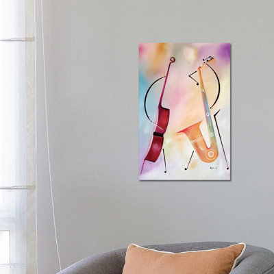 Bass And Sax 1 Piece Wrapped Canvas Painting
