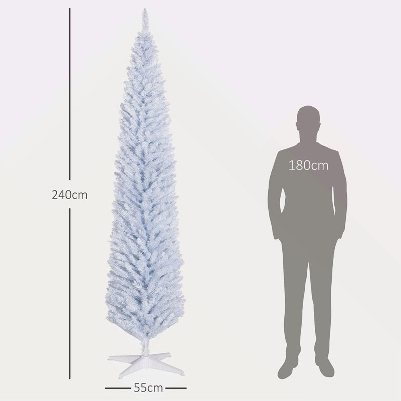 Arbre de Noël artificiel 8 pi, arbre de Noël mince avec 618 pointes de branches réalistes et support en plastique, Blanc
