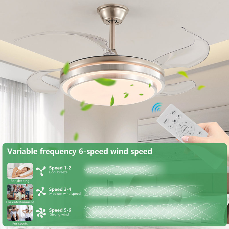 42 Inch 3 Tiers Design Modern LED Ceiling Fan With Light And Remote Control, Retractable Blades, Adjustable 6-Speed, Silent Operation DC Motor For Living Room, Bedroom, Dining Room