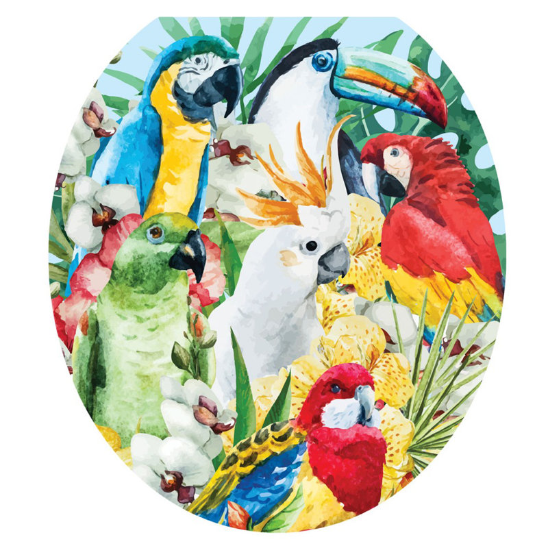 Adhésif décoratif pour siège de toilette Tropical Parrots - Toile de toilette réutilisable, Rond