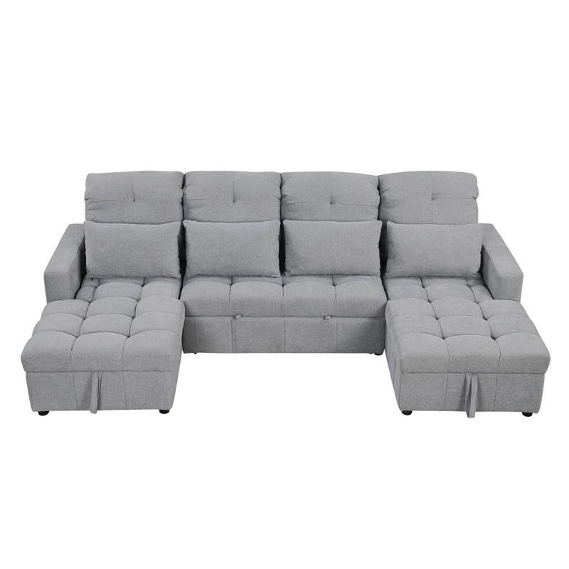 Canapé-lit modulaire surdimensionné en U de 110,2 po avec canapé-lit modulaire polyvalent avec méridiennes de rangement doubles et deux ports USB pour le salon, gris