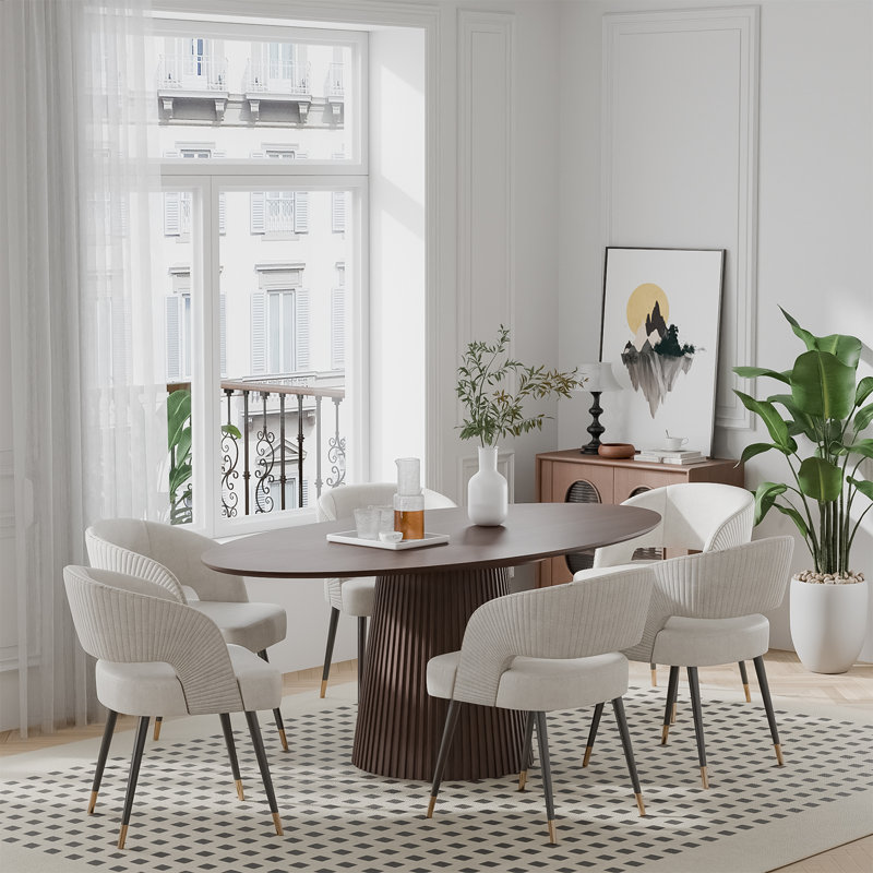67" Oval Dining Table Pedestal Kitchen Table for 6, Walnut