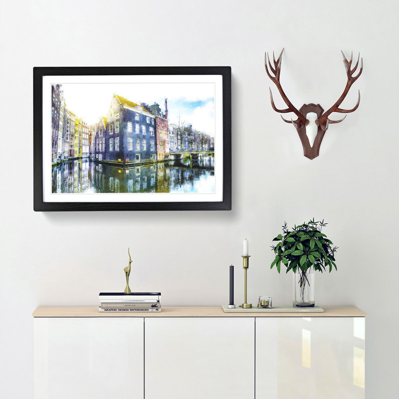 Reflections of Amsterdam - Framed Print, 62cm H x 87cm W x 2cm D, Black Framed