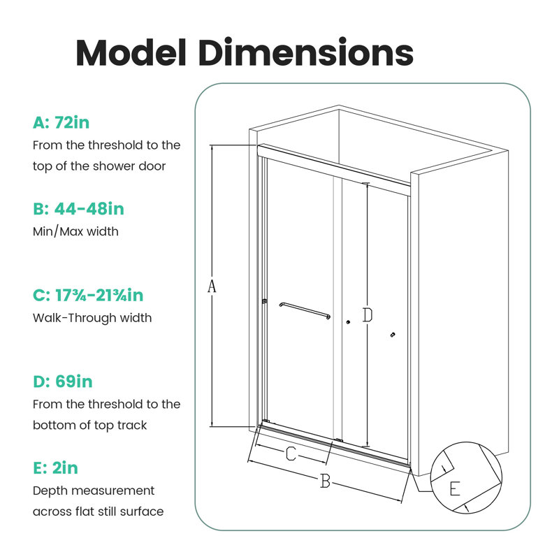 44"-48"W*72" H Semi-Frameless Double Sliding Shower Door, Bypass Shower Door, 1/4" (6Mm) Thick Sgcc Tempered Glass Door, Chrome