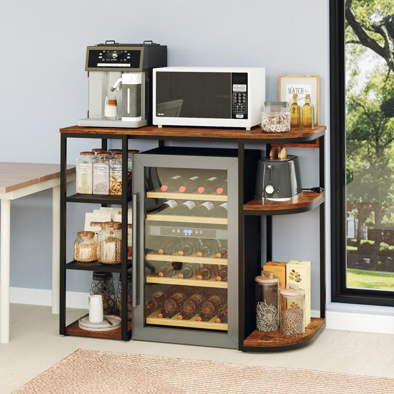 46.9” Mini Fridge Cabinet with Power Outlet – Heavy-Duty Coffee Bar and Microwave Stand, Multi-Functional Storage Shelf for Dorm, Kitchen, Office