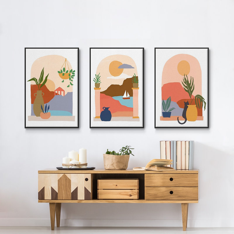 «Paper Scene I», reproduction sur toile 3 pièces, H 27 po x l 54 po x P 2 po, Noir