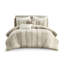 3 pièces édredon taupe très grand / très grand - rembourrage 100% coton à rayures alternées et garniture contrastante lavable à la machine grande taille rayé par