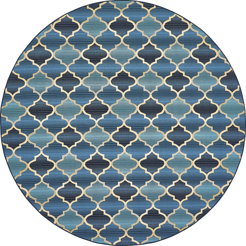 Tapis intérieur / extérieur bleu Alice, Rond 8 pi