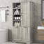 Armoire de rangement pour salle de bain avec tablette réglable, armoire autoportante avec panier à linge inclinable