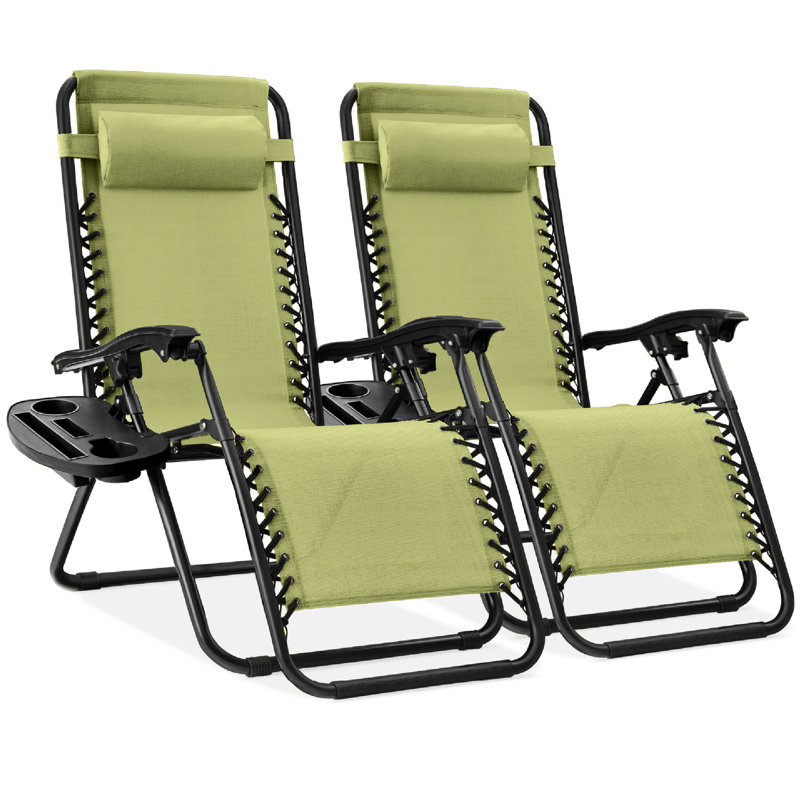  Set Of 2 Zero Gravity Lounge Chair Recliners For Patio, Pool W/ Cup Holder Tray - Dusty Green/Black, Black, Dusty Green