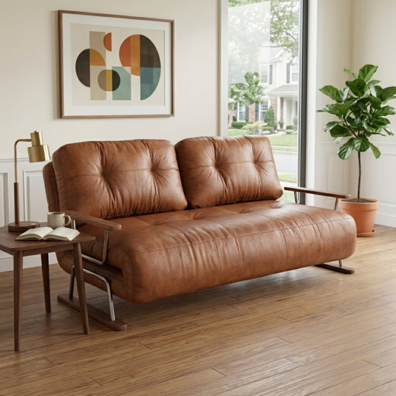 Chaise / canapé-lit convertible en similicuir 4 en 1 Caramel - Canapé-lit pliable peu encombrant