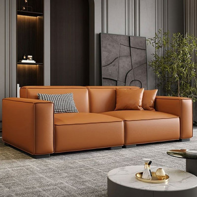 Causeuse coussin orange en cuir véritable