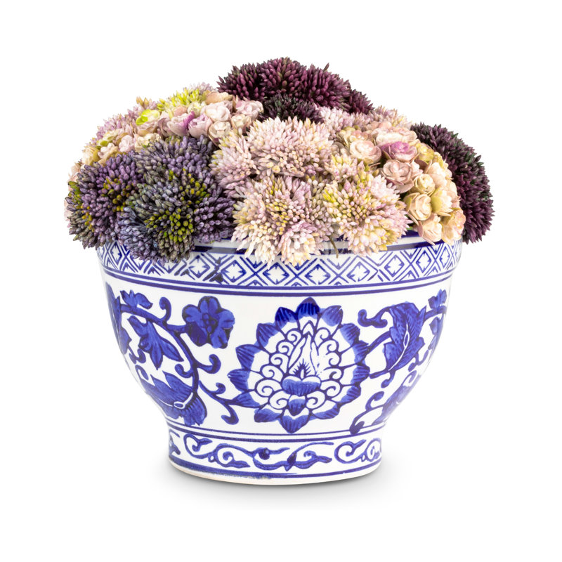 Adair Toile Sedum Bowl, 8" H x 9" W x 9" D
