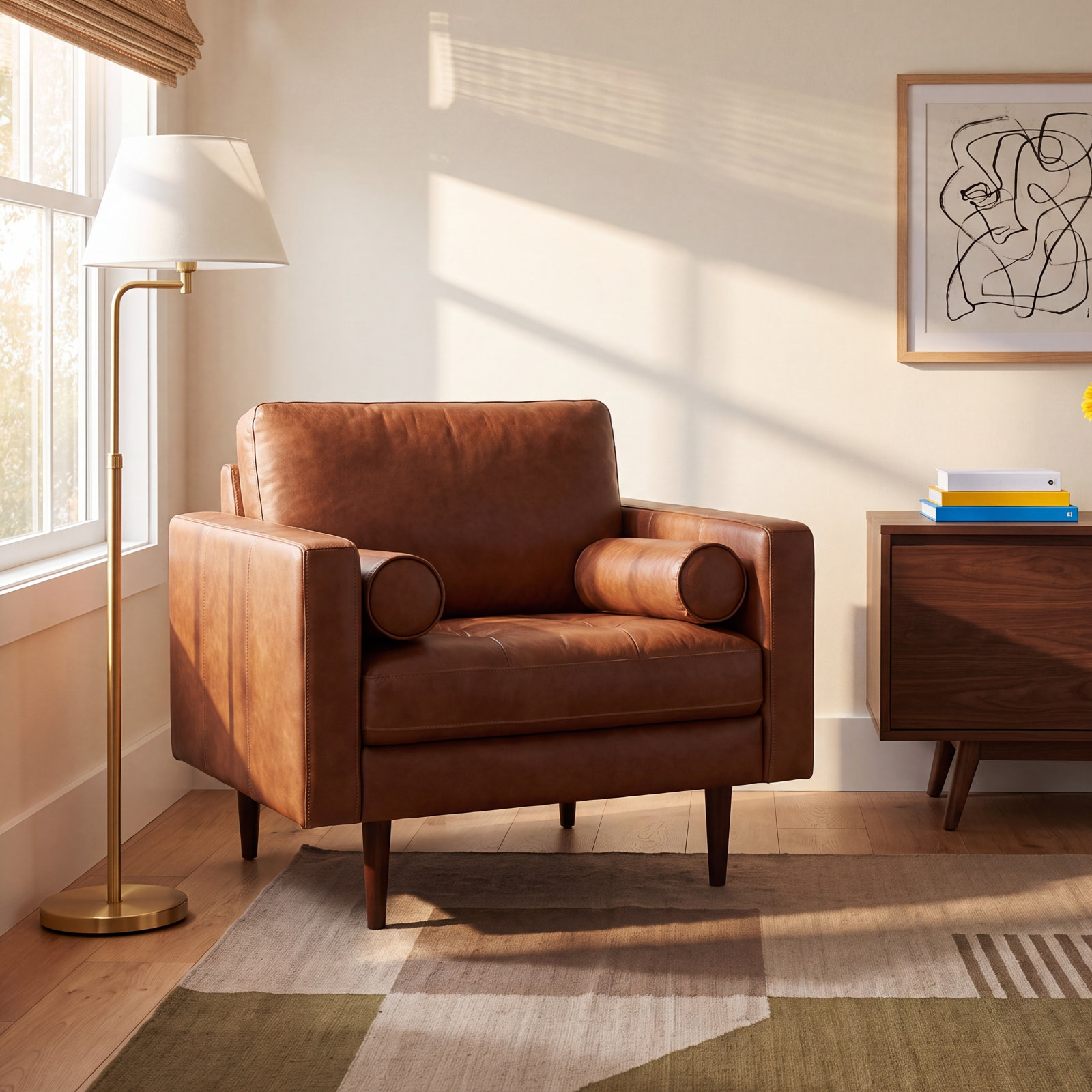 Arlo Genuine Leather Armchair, Vintage Brown Top Grain Genuine Leather
