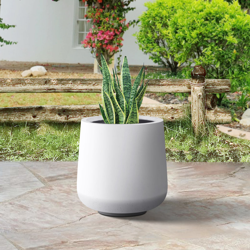 Pot à fleurs en béton Laihla, Blanc, H 17,3 po x l 16,5 po x P 16,5 po