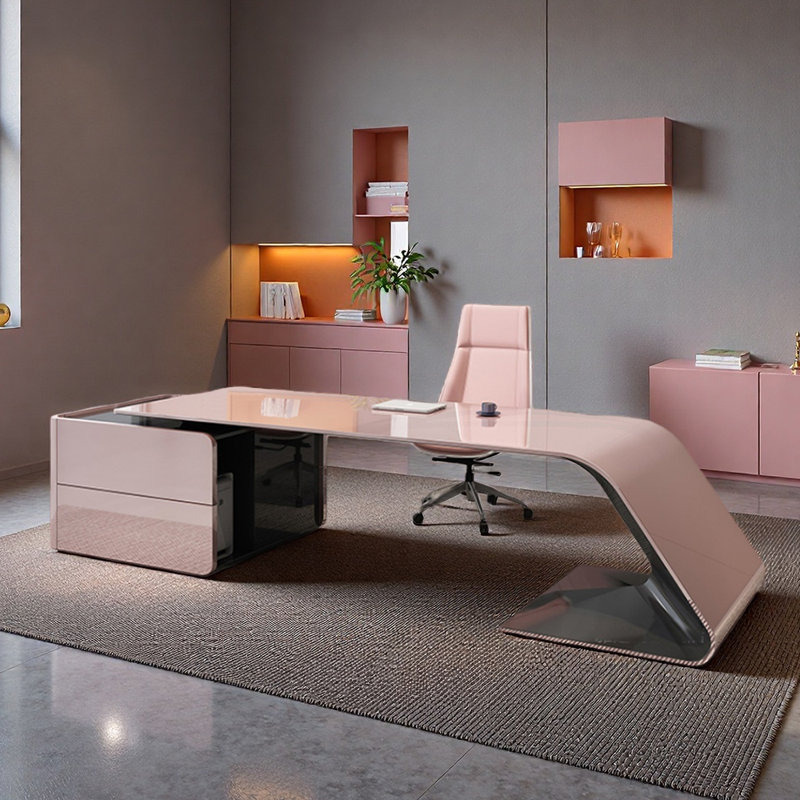 Fleischer Desk and Chair Set, 29.53" H x 86.61" W x 31.5" D, Pink