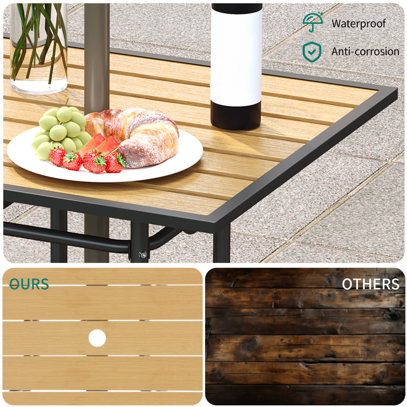 Aadu 58cm Square Outdoor Dining Table with 4.2cm Umbrella Hole