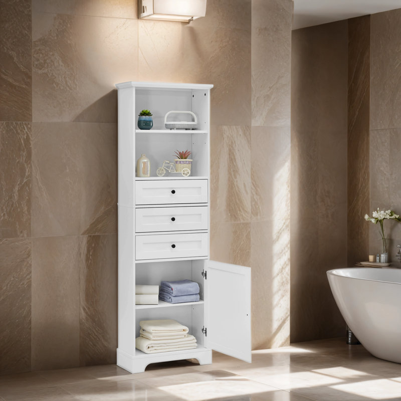 Ensemble de rangement autoportant pour salle de bain en panneau de fibres à densité moyenne Jenell, Blanc