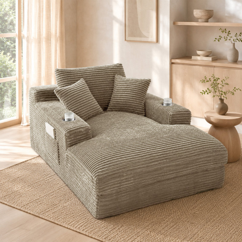 Chaise longue d'intérieur en velours côtelé 75,9 po, Brun