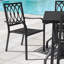Ensemble de salle à manger 7 pièces en métal avec trou pour parasol et 6 chaises empilables-121287923-121287924