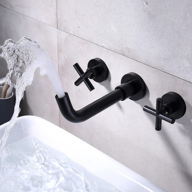 Wall Mounted Optional 2-handle Bathroom Faucet, Matte Black