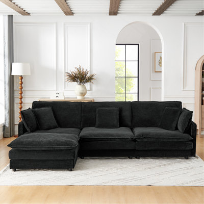 Modern Living Room L-Shaped Sectional Sofa Couch With Ottoman, Convertible Oversized Couch