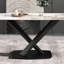 Table de salle à manger en pierre frittée de 70,04 po de long avec surface blanche et pieds en métal noir pouvant accueillir de 6 à 8 personnes
