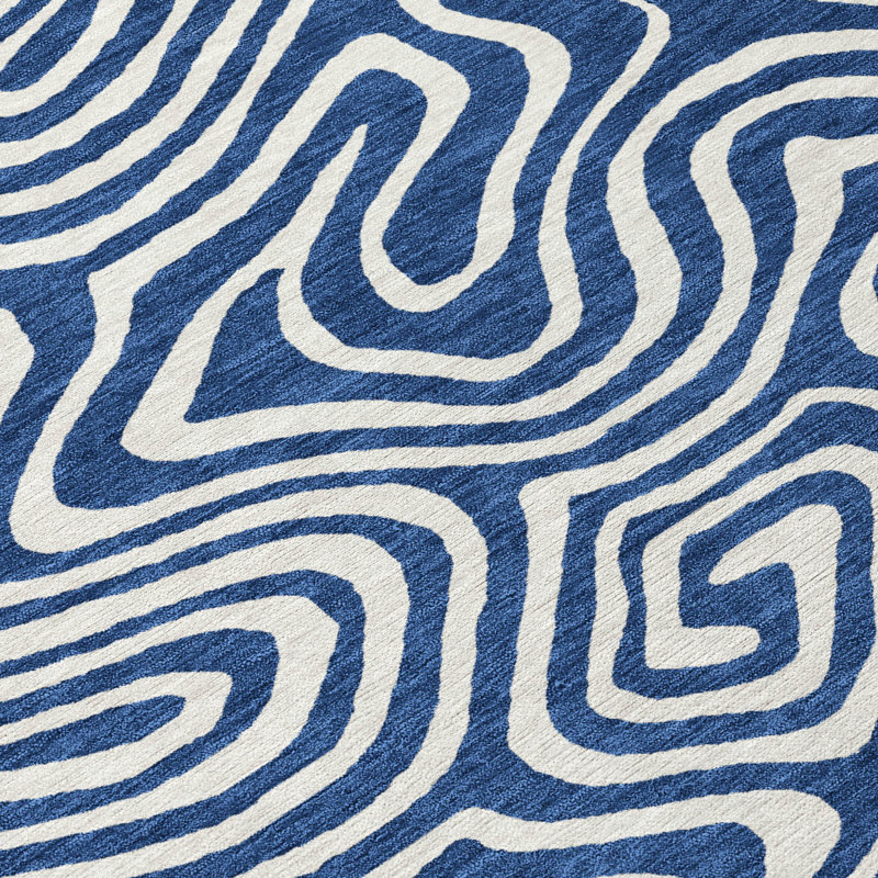 Navy Rectangular Synthetic Washable Rug, 1'8" x 2'6"