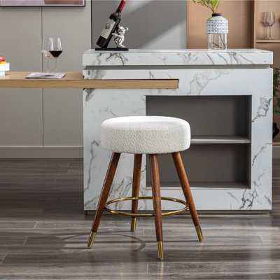 Tabouret de comptoir pivotant Mid-Century 360 - Revêtement Boucle, blanc et brun, pour salle à manger moderne, rembourré, blanc, bois brun, tendance