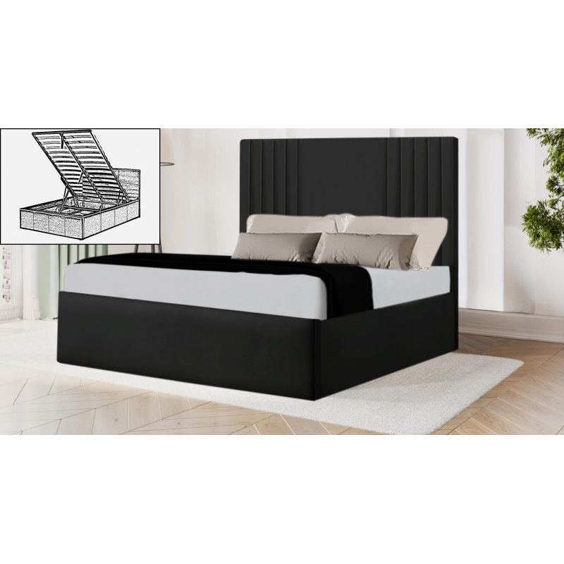 Quatrina Upholstered Ottoman Storage Bed, Black, Double (4'6)