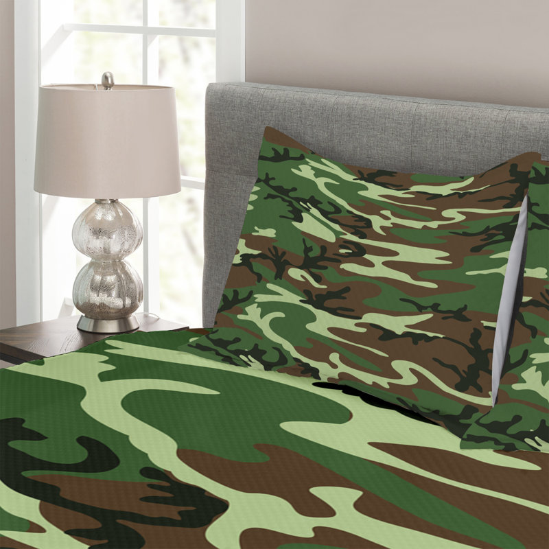 Adrijus Green/Brown Microfibre Bedspread Set, 220 x 264 cm