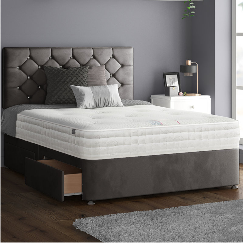 Hatmaker Divan Bed Base, Charcoal, Single (3'), 2 Left Drawers