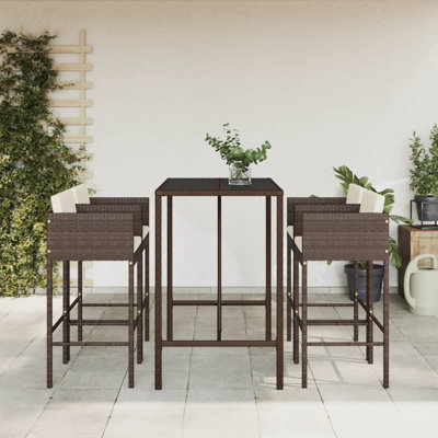 Garden Bar Set Outdoor Table Bar Table Set with Cushions Poly Rattan