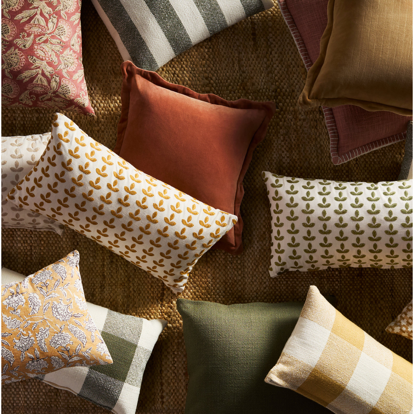 Erica 22" x 14" Cotton Throw Pillow, Down, Mustard/White